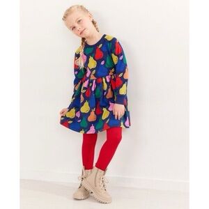 Hanna Anderson Navy Blue Colorful Pears French Terry Knit Dress Sz 12 Indie Boho